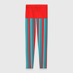 Леггинсы женские Красно синий комбинированный узор с полосами, цвет: 3D-принт