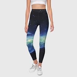 Леггинсы женские Синяя волна с зеленым оттенком на черном, цвет: 3D-принт — фото 2