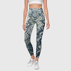 Леггинсы женские Бело-синий искажённые абстрактные линии, цвет: 3D-принт — фото 2