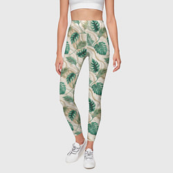 Леггинсы женские Листья монстеры на мраморном фоне, цвет: 3D-принт — фото 2