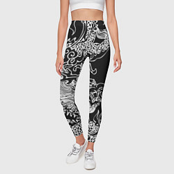 Леггинсы женские Белый дракон на черном, цвет: 3D-принт — фото 2