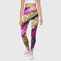 Леггинсы женские Розовые и золотые полосы - текстура, цвет: 3D-принт — фото 2