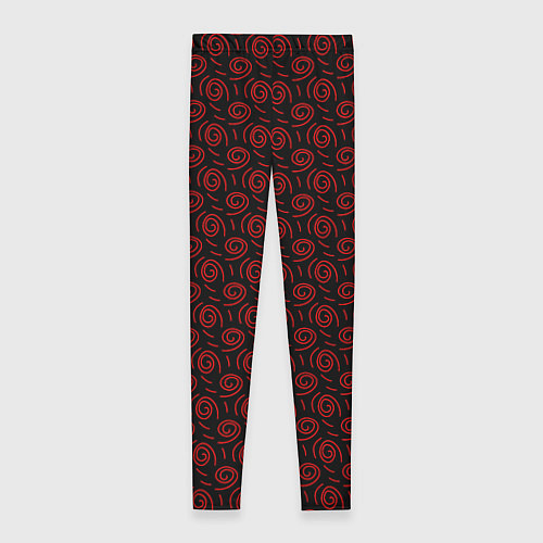 Женские легинсы Чёрный паттерн с красными спиральками / 3D-принт – фото 2