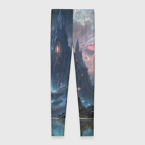 Женские легинсы Фантастический мир с медузами и озеро у гор / 3D-принт – фото 2