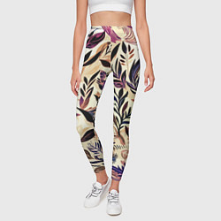 Леггинсы женские Цветочный светло-коричневый с листьями, цвет: 3D-принт — фото 2