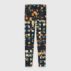Леггинсы женские Тёмный синий с оранжевым кубики абстракция, цвет: 3D-принт