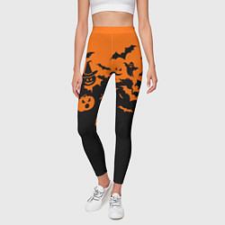 Леггинсы женские Хэллоуин тыквы и призраки, цвет: 3D-принт — фото 2
