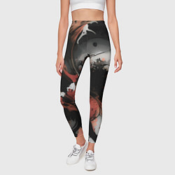 Леггинсы женские Тёмные краски абстракция красно-чёрный, цвет: 3D-принт — фото 2