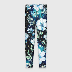 Женские легинсы Стилизованные цветы сине-зелёный