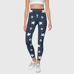Леггинсы женские Белые кольца и звезды на синем, цвет: 3D-принт — фото 2