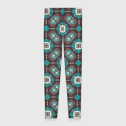 Женские легинсы Узорчатый бирюзово-коричневый паттерн