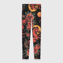 Женские легинсы Красная лошадь с розами