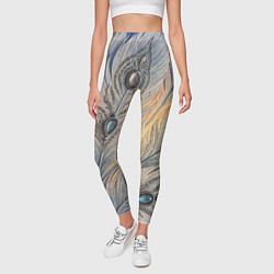 Леггинсы женские Синие перья с самоцветами, цвет: 3D-принт — фото 2