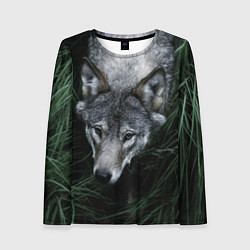 Лонгслив женский Волк в траве, цвет: 3D-принт