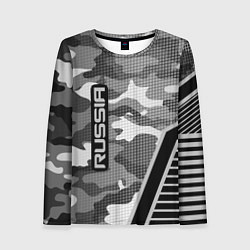 Лонгслив женский Russia: Grey Camo, цвет: 3D-принт