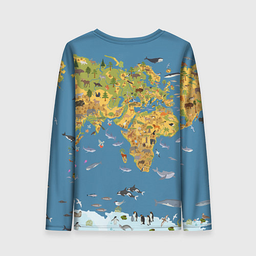 Женский лонгслив Карта мира детская / 3D-принт – фото 2