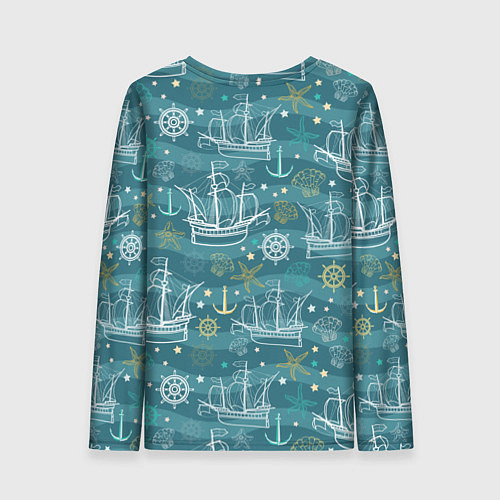Женский лонгслив Парусники в море - паттерн / 3D-принт – фото 2