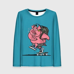Лонгслив женский Свинья на скейте, цвет: 3D-принт