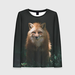 Женский лонгслив Хитрый лис на черном фоне