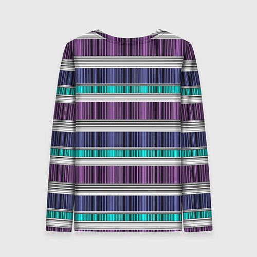 Женский лонгслив Бирюзово-сиреневый полосатый / 3D-принт – фото 2