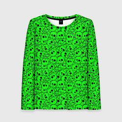 Лонгслив женский Черепа на кислотно-зеленом фоне, цвет: 3D-принт