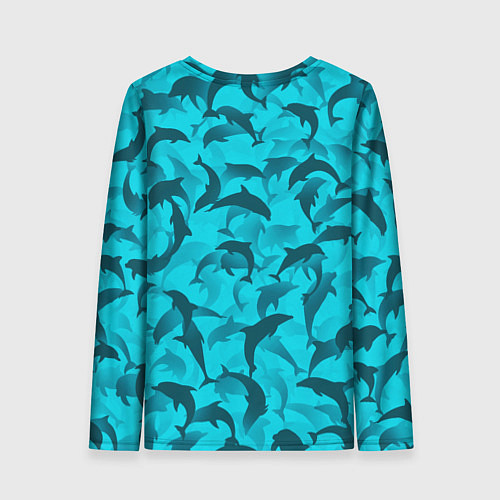 Женский лонгслив Синий камуфляж с дельфинами / 3D-принт – фото 2