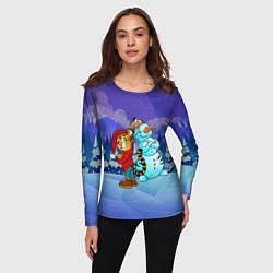 Лонгслив женский Тигр и снеговик Новогодние, цвет: 3D-принт — фото 2
