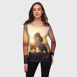 Лонгслив женский Лошади на закате, цвет: 3D-принт — фото 2