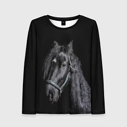 Лонгслив женский Лошадь на черном фоне, цвет: 3D-принт