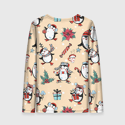 Женский лонгслив Пингвины новогодние / 3D-принт – фото 2