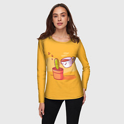 Лонгслив женский Кактус и кружка с кофе, цвет: 3D-принт — фото 2