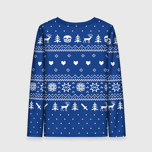 Женский лонгслив НОВОГОДНИЙ СВИТЕР UNDERTALE SANS СИНИЙ / 3D-принт – фото 2