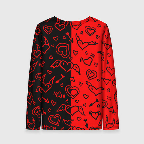Женский лонгслив Черно-Красные сердца с крылышками / 3D-принт – фото 2