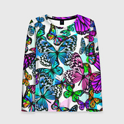 Лонгслив женский Рой цветных бабочек, цвет: 3D-принт