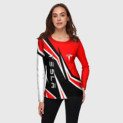 Лонгслив женский ТЕСЛА - КРАСНЫЙ СПОРТИВНЫЙ, цвет: 3D-принт — фото 2