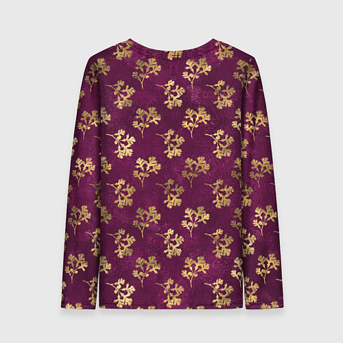Женский лонгслив Золотые ветки на бордовом фоне / 3D-принт – фото 2