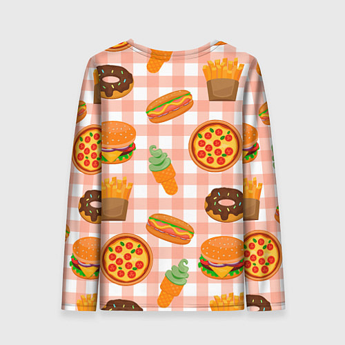 Женский лонгслив PIZZA DONUT BURGER FRIES ICE CREAM pattern / 3D-принт – фото 2