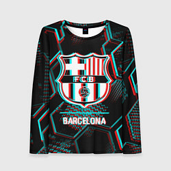 Женский лонгслив Barcelona FC в стиле Glitch на темном фоне