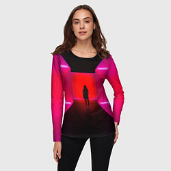 Лонгслив женский Неоновый коридор и человек - Розовый, цвет: 3D-принт — фото 2
