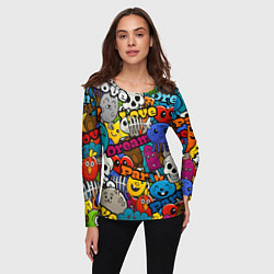 Лонгслив женский Красочный паттерн из мультяшных героев, цвет: 3D-принт — фото 2