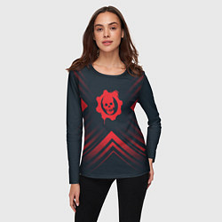 Лонгслив женский Красный Символ Gears of War на темном фоне со стре, цвет: 3D-принт — фото 2