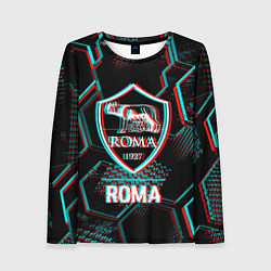 Женский лонгслив Roma FC в стиле Glitch на темном фоне