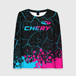 Лонгслив женский Chery - neon gradient: символ сверху, цвет: 3D-принт