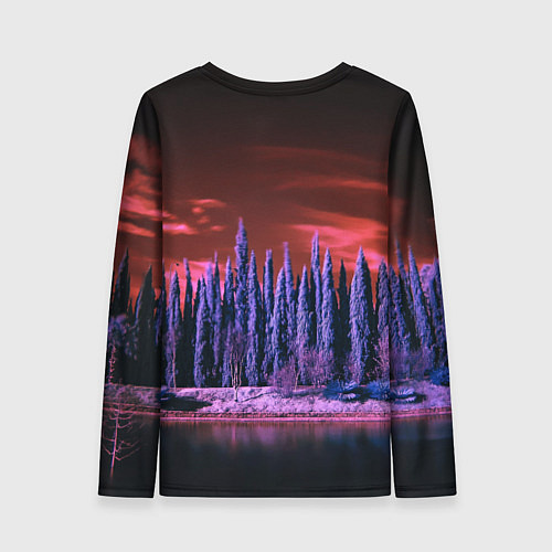 Женский лонгслив Абстрактный фиолетовый лес и тёмная река / 3D-принт – фото 2