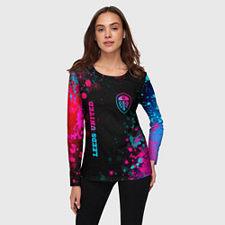 Лонгслив женский Leeds United - neon gradient: символ и надпись вер, цвет: 3D-принт — фото 2