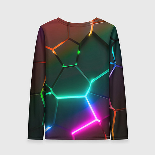 Женский лонгслив Радужный градиент неоновые геометрические плиты / 3D-принт – фото 2