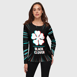 Лонгслив женский Символ Black Clover в стиле glitch на темном фоне, цвет: 3D-принт — фото 2