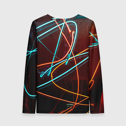 Женский лонгслив Неоновые лучи на тёмной поверхности / 3D-принт – фото 2