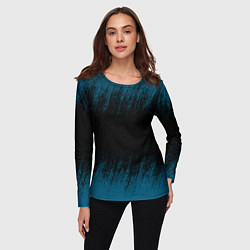 Лонгслив женский Синие штрихи на черном, цвет: 3D-принт — фото 2