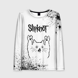 Женский лонгслив Slipknot рок кот на светлом фоне